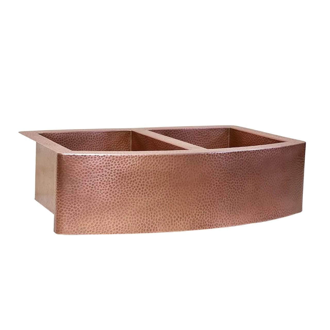 Handmade Copper Double Bowl Farmhouse Sink with Integrated Drainboard – Hammered Finish - Brasska