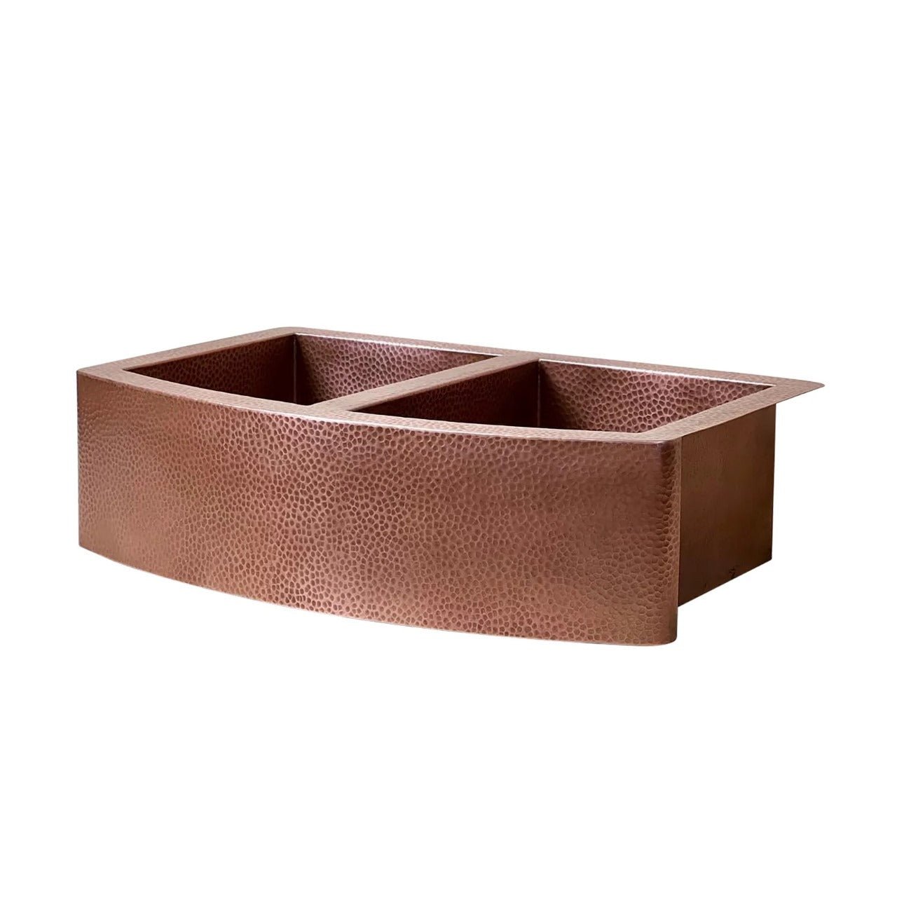 Handmade Copper Double Bowl Farmhouse Sink with Integrated Drainboard – Hammered Finish - Brasska
