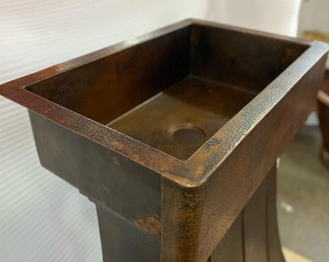 Handmade Copper Drop-In Sink – Hammered Finish, Rustic Farmhouse Style - Brasska