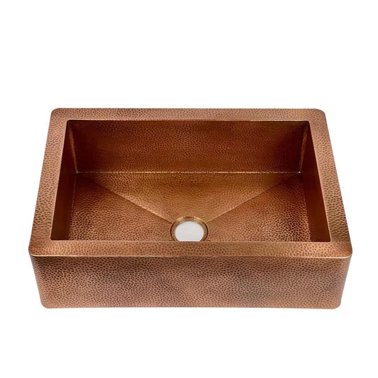 Handmade Copper Farmhouse Sink – Hammered Apron Front - Brasska