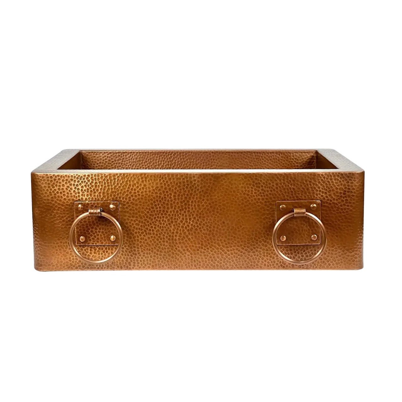 Handmade Copper Farmhouse Sink with Decorative Handles – Hammered Finish - Brasska