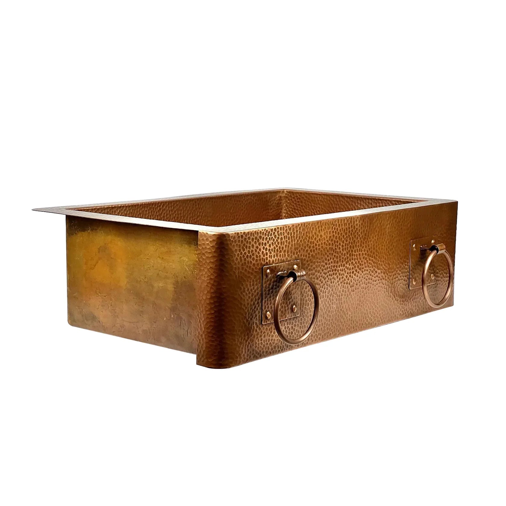 Handmade Copper Farmhouse Sink with Decorative Handles – Hammered Finish - Brasska