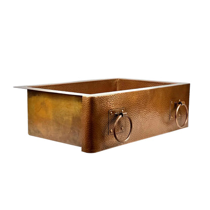 Handmade Copper Farmhouse Sink with Decorative Handles – Hammered Finish - Brasska