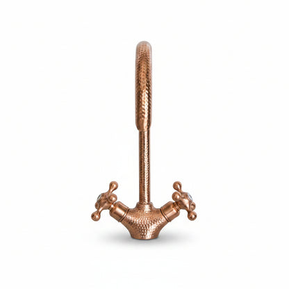Handmade Copper Wall Mount Faucet | Hammered Solid Copper Bathroom Tap with Double Handles - Brasska