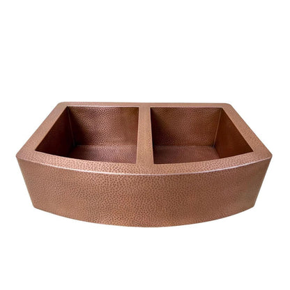 Handmade Double Bowl Copper Farmhouse Sink – Curved Apron Front - Brasska