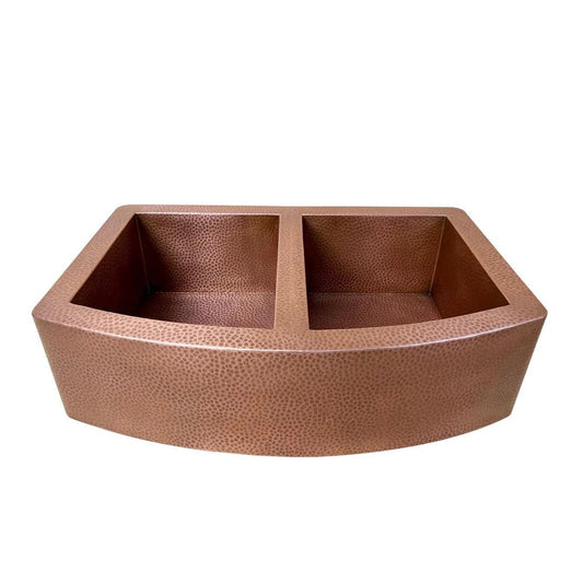 Handmade Double Bowl Copper Farmhouse Sink – Curved Apron Front - Brasska