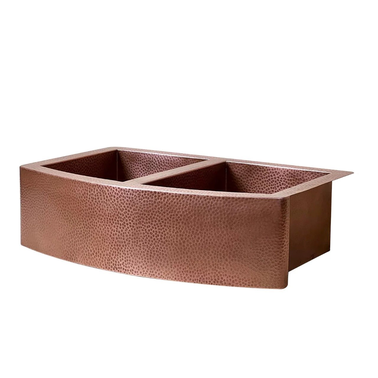 Handmade Double Bowl Copper Farmhouse Sink – Curved Apron Front - Brasska
