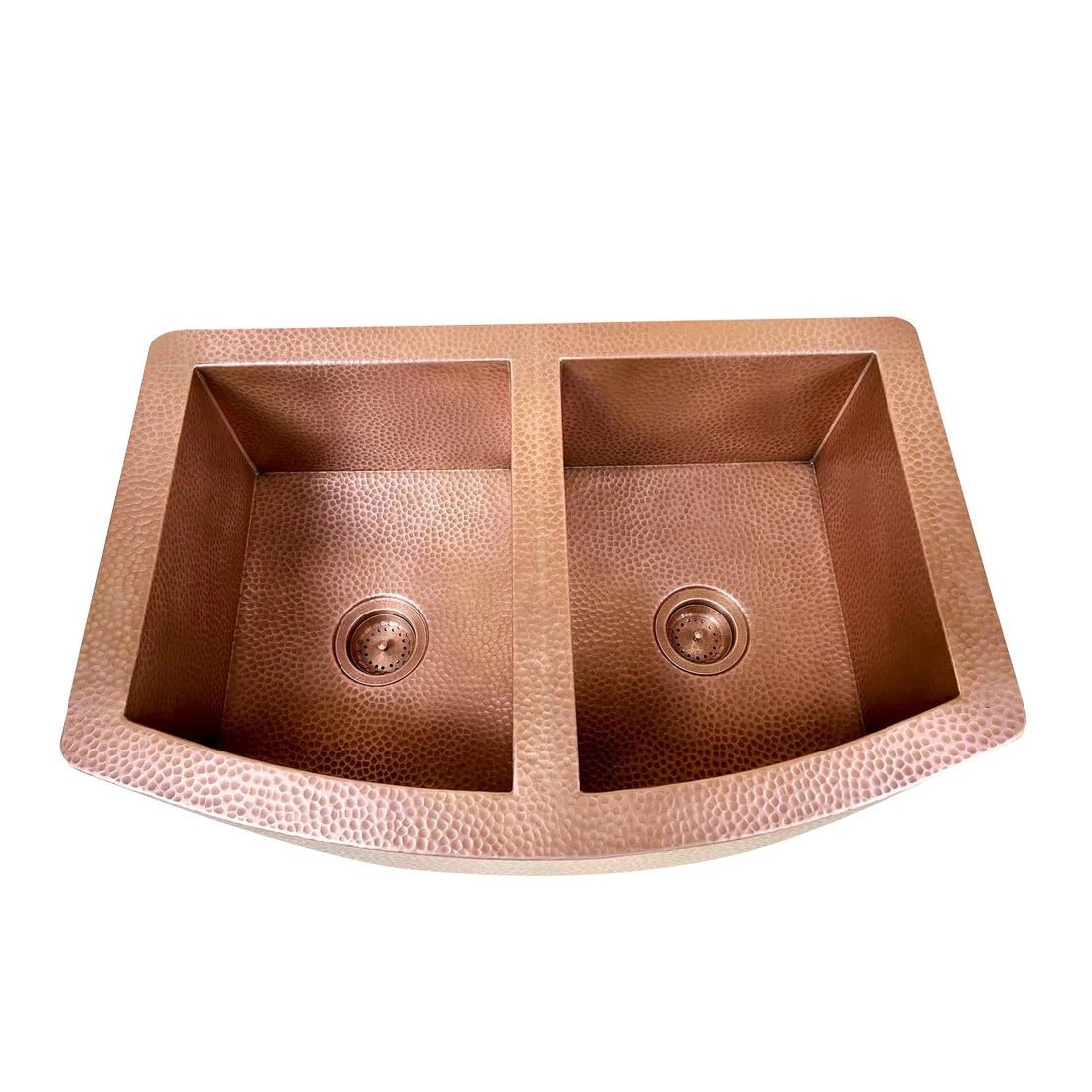 Handmade Double Bowl Copper Farmhouse Sink – Curved Apron Front - Brasska