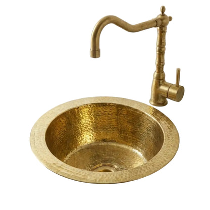 Handmade Hammered Brass Round Sink – Solid Unlacquered Brass Bar Basin - Brasska
