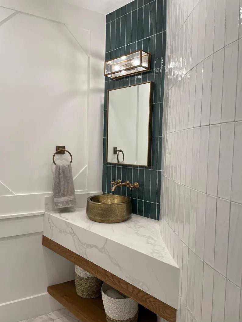 Handmade Hammered Copper Vessel Sink with Engraved Pattern – Luxury Bathroom Basin - Brasska