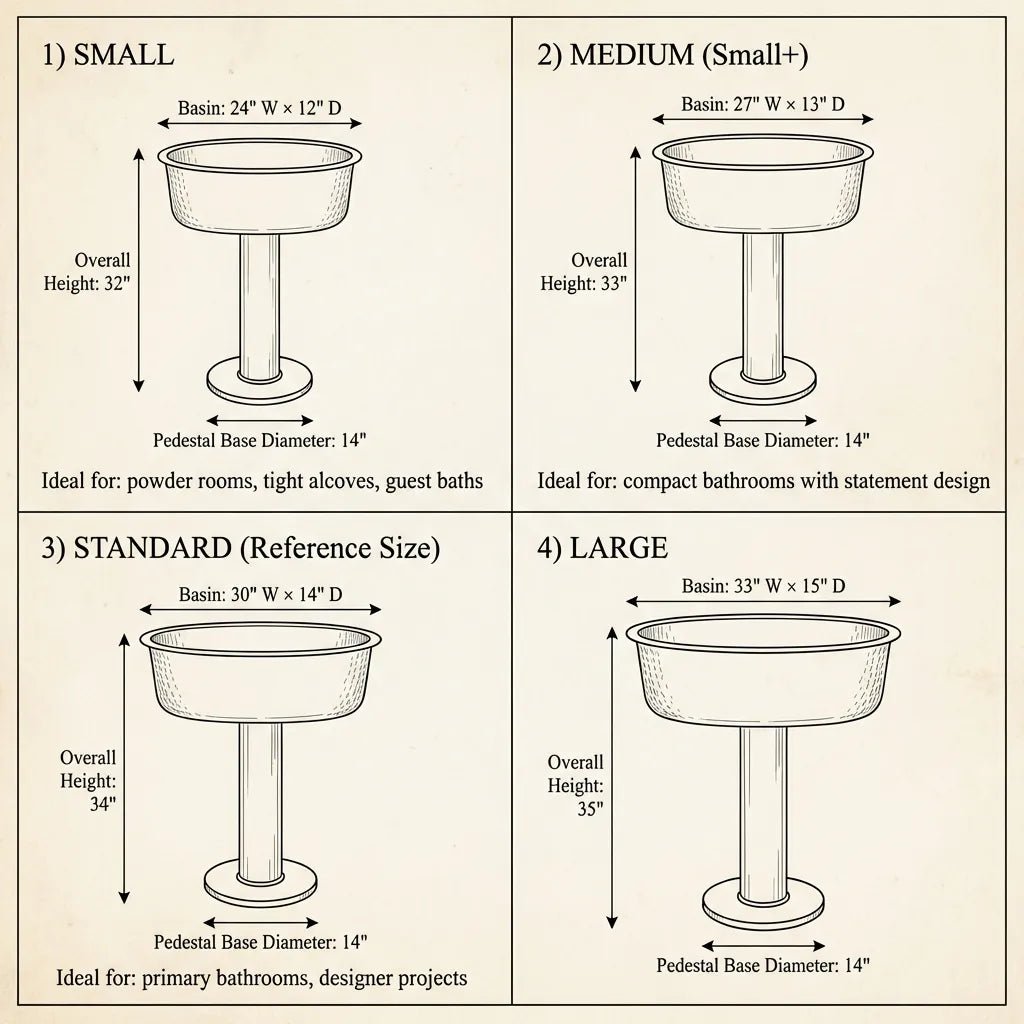 Handmade Hammered Unlacquered Brass Pedestal Sink – Wall-Mounted Vintage Bathroom Basin - Brasska