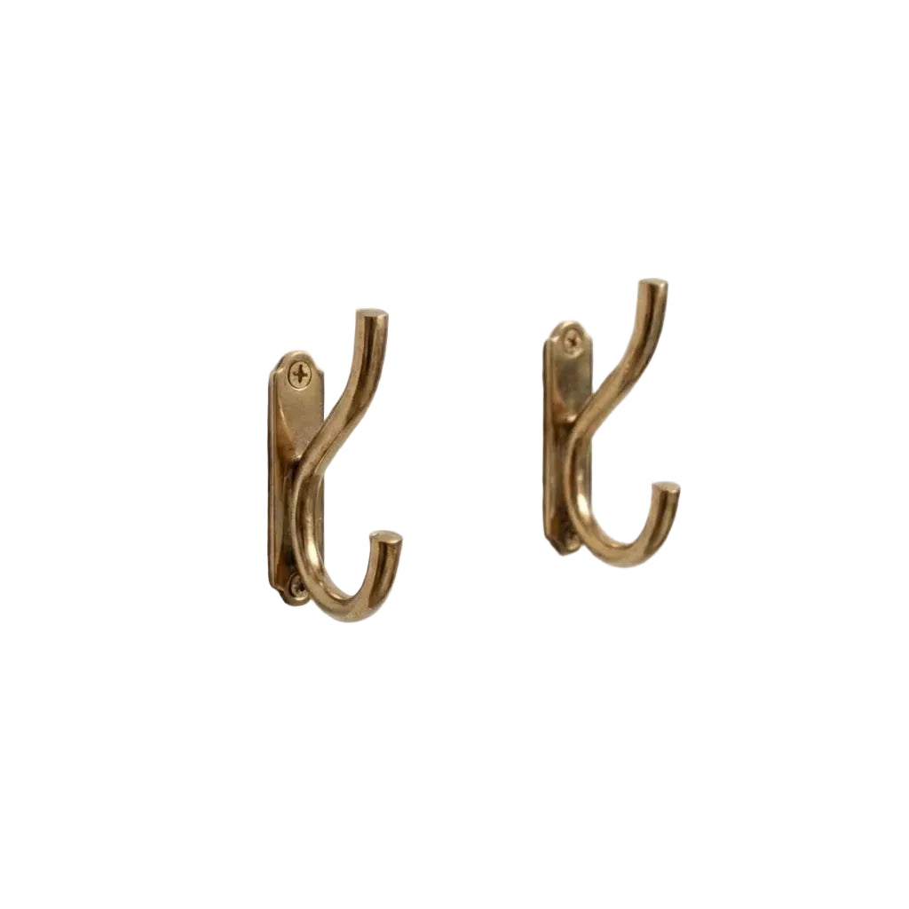 Handmade Unlacquered Brass Double Robe Hooks ,Wall-Mounted Bathroom Hooks - Brasska