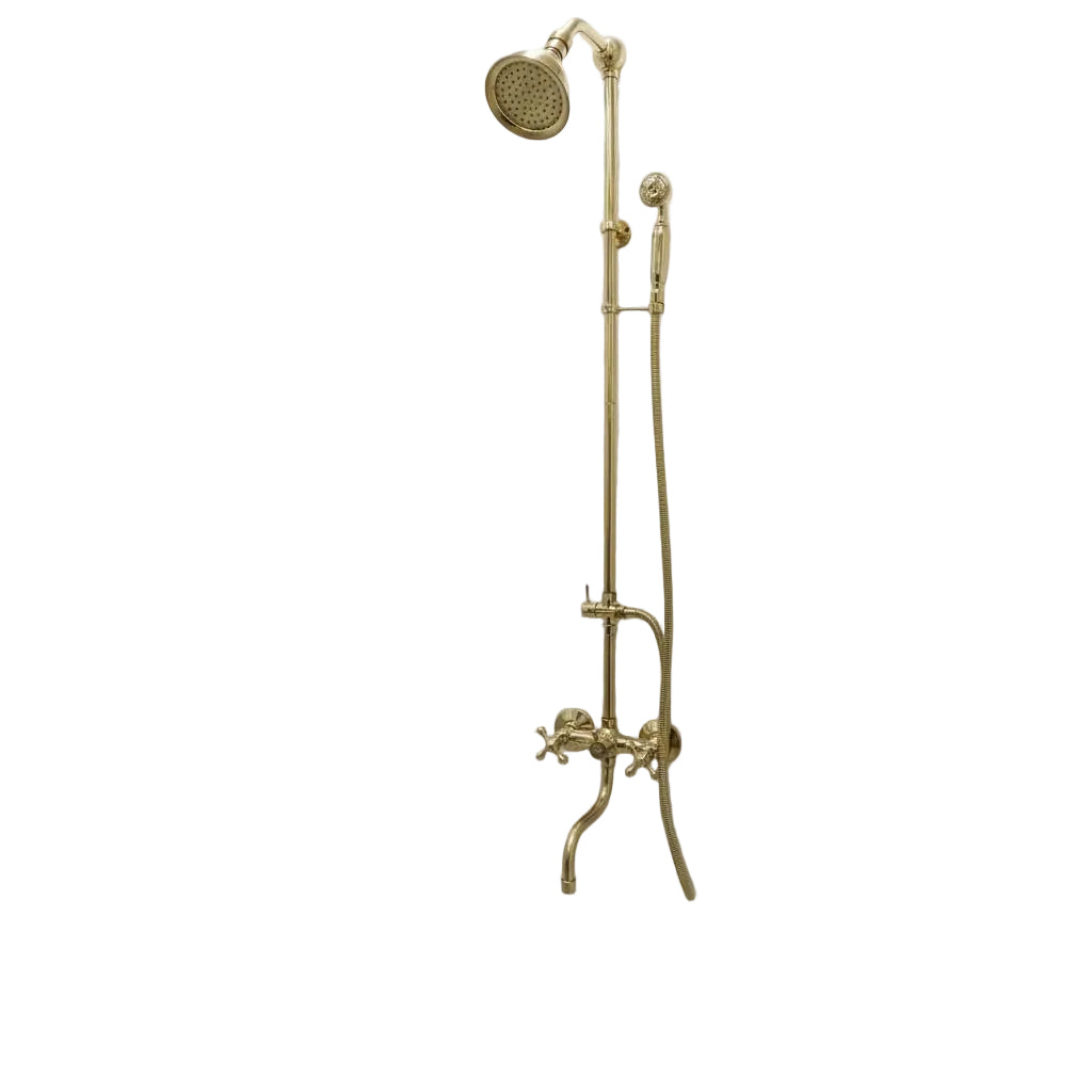 Handmade Unlacquered Brass Shower System | Moroccan Wall Mounted Rain & Hand Shower by Brasska - Brasska