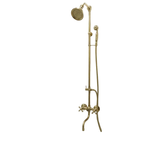 Handmade Unlacquered Brass Shower System | Moroccan Wall Mounted Rain & Hand Shower by Brasska - Brasska