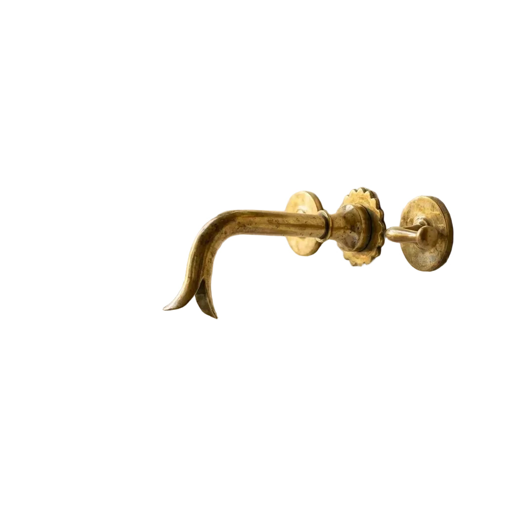 Handmade Unlacquered Brass Wall Basin Faucet – Vintage 3-Hole Design - Brasska