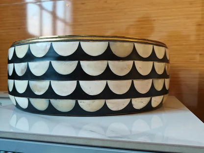 Handmade Brass & Inlay Vessel Sink – Decorative Round Bathroom Basin