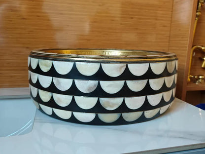 Handmade Brass & Inlay Vessel Sink – Decorative Round Bathroom Basin