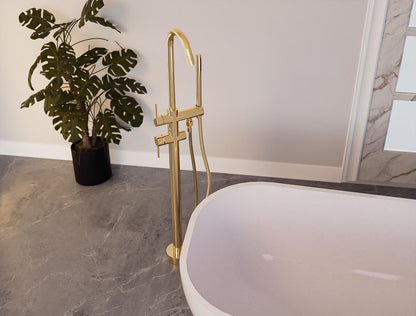 Luxury Brass Freestanding Tub Faucet with Hand Shower – Modern Floor Mounted Bath Filler