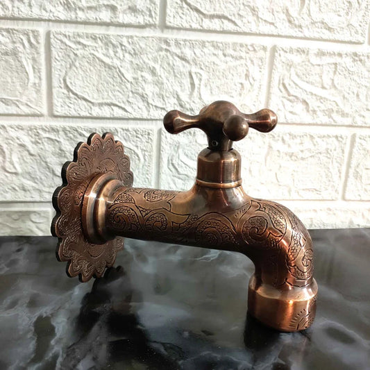 Vintage Wall Mounted Brass Faucet – Handcrafted Antique Tap with Engraved Details