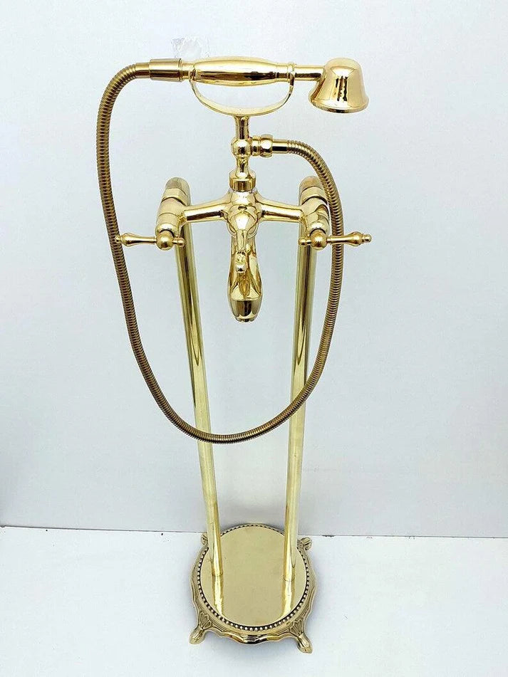 nlacquered Brass Tub Filler Bathtub Faucet with Hand Shower