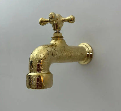 Engraved Brass Wall Faucet – Handmade Moroccan Unlacquered Brass Tap
