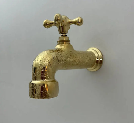 Engraved Brass Wall Faucet – Handmade Moroccan Unlacquered Brass Tap