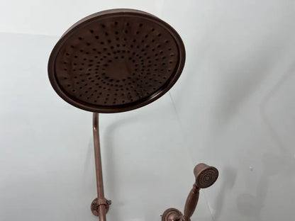 Vintage Brass Shower System – Wall Mounted with Rainfall & Handheld Shower