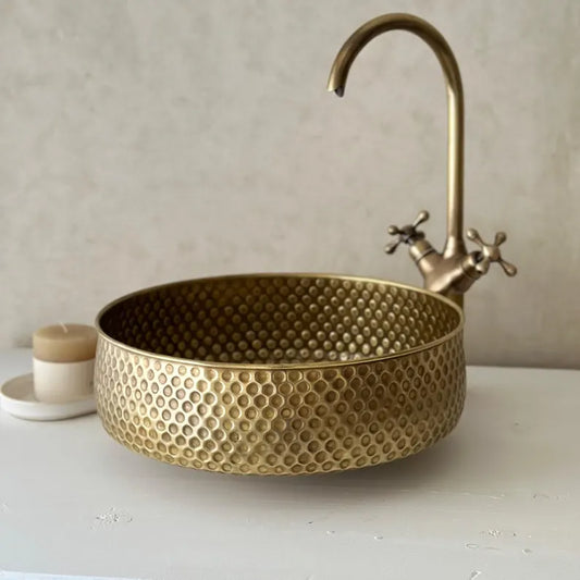 Hammered Copper Vessel Sink – Round Handcrafted Bathroom Basin