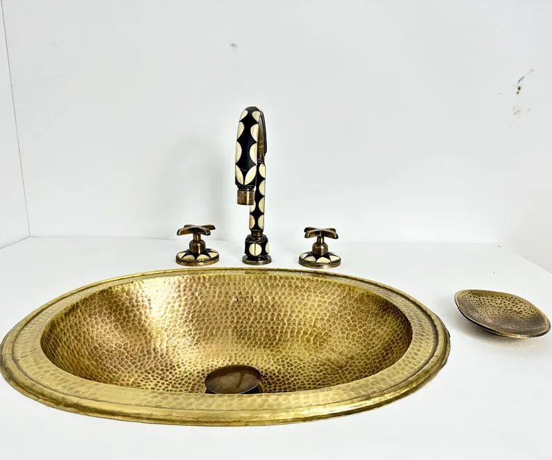 Bone Inlay Brass Deck Mount Lavatory Faucet – Double Handle