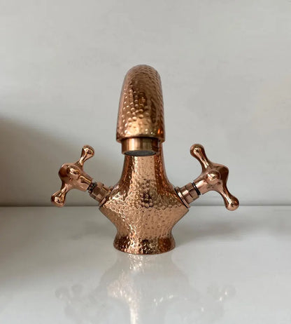 Hammered Copper Deck-Mount Bathroom Faucet – Dual Handle