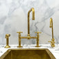 Luxury Bridge Kitchen Faucet Set with Side Sprayer & Soap Dispenser – Unlacquered Brass