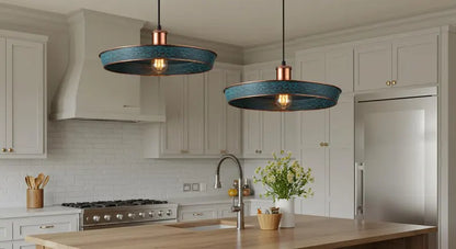 Handmade Copper Patina Pendant Light – Rustic Farmhouse Ceiling Lamp for Kitchen Island & Dining Room