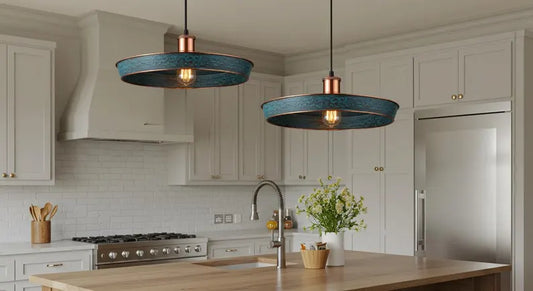 Handmade Copper Patina Pendant Light – Rustic Farmhouse Ceiling Lamp for Kitchen Island & Dining Room
