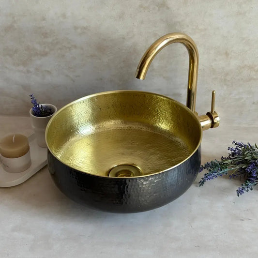 Hammered Brass Vessel Sink – Gold Interior Finish