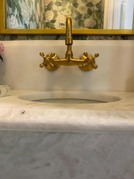 Wall-Mounted Vintage Brass Lavatory Faucet – Dual Cross Handles
