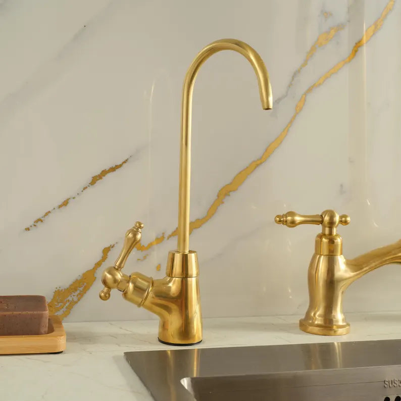 Unlacquered Brass 3-Piece Kitchen Faucet Set – Bridge Design