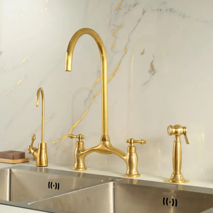 Unlacquered Brass 3-Piece Kitchen Faucet Set – Bridge Design