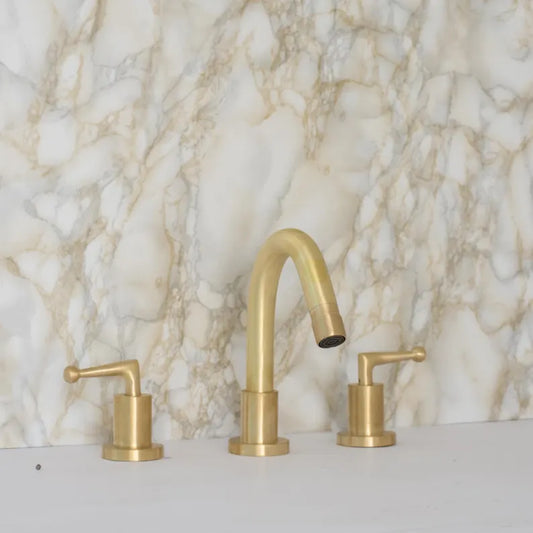 Luxury 3-Hole Brass Bathroom Faucet – Modern Unlacquered Brass Sink Mixer with Dual Handles
