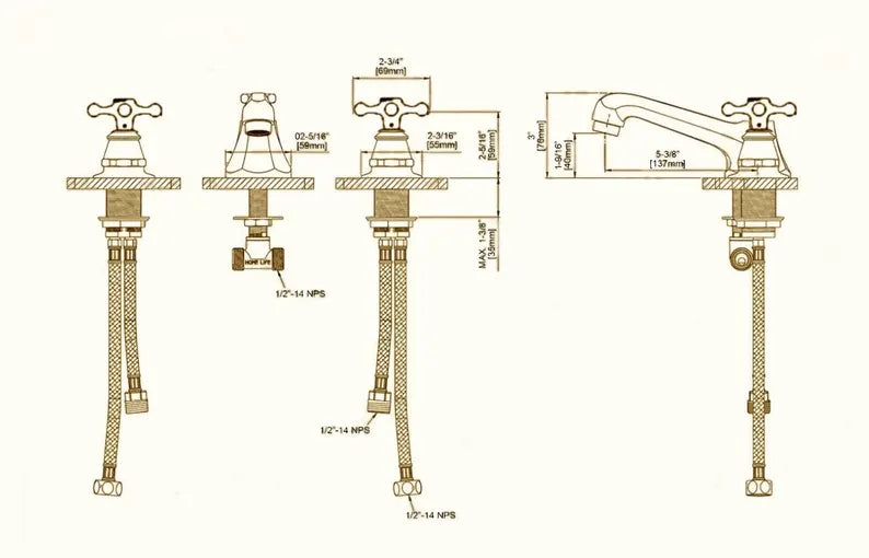 Solid Brass Bathroom Faucet – Dual Handle Classic Design