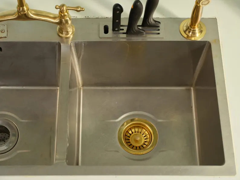 Unlacquered Brass Kitchen Sink Strainer – Handmade Basket Flange
