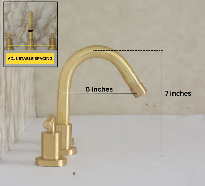 Luxury 3-Hole Brass Bathroom Faucet – Modern Unlacquered Brass Sink Mixer with Dual Handles