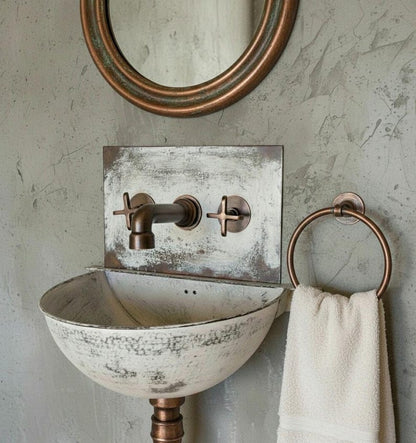 White Patina Copper Wall-Mounted Bathroom Sink