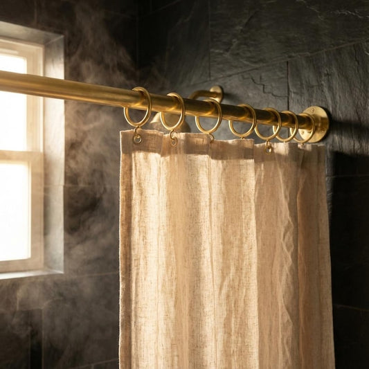Unlacquered Brass Shower Curtain Rod – Wall Mounted Rail with Rings