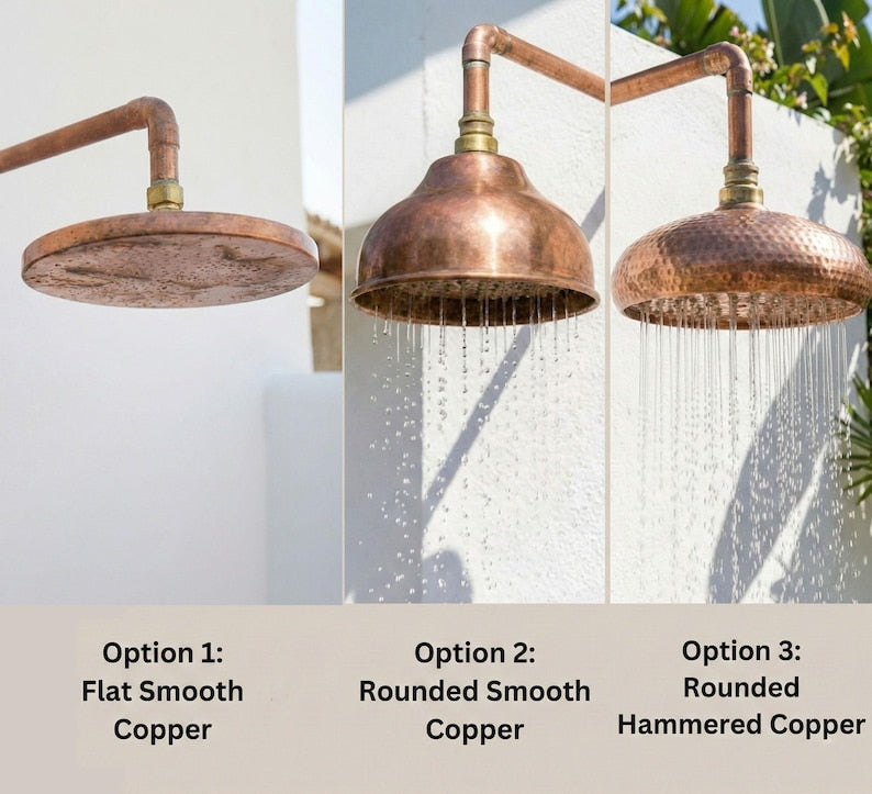 Handmade Copper Outdoor Shower – Unlacquered Copper Rainfall Head
