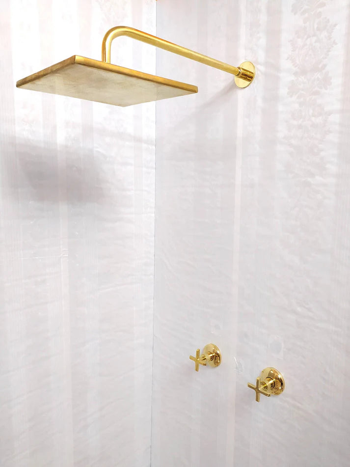 Antique Brass Shower System – Square Rain Shower Head with Dual Cross Handles