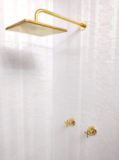 Antique Brass Shower System – Square Rain Shower Head with Dual Cross Handles