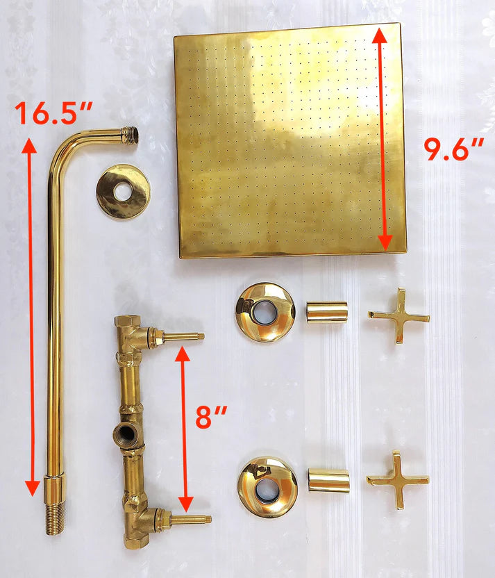 Antique Brass Shower System – Square Rain Shower Head with Dual Cross Handles