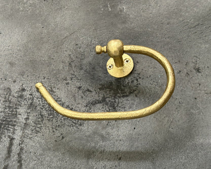 Curved Unlacquered Brass Toilet Paper Holder – Handcrafted Wall Mounted Solid Brass Roll Holder