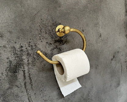 Curved Unlacquered Brass Toilet Paper Holder – Handcrafted Wall Mounted Solid Brass Roll Holder