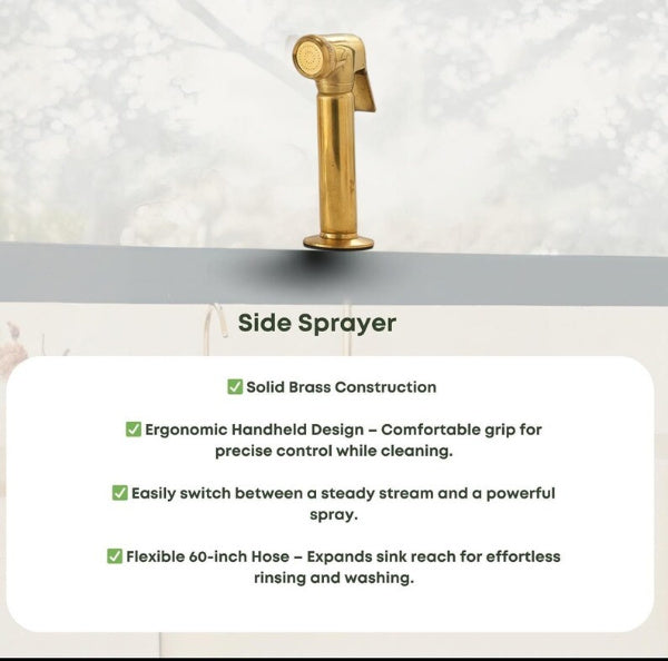 Unlacquered Brass Bridge Kitchen Faucet Set with Side Spray & Drinking Water Tap